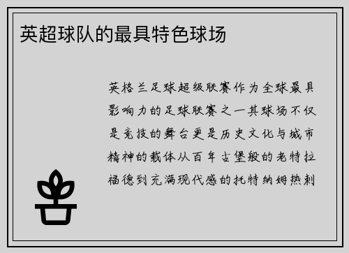 英超球队的最具特色球场